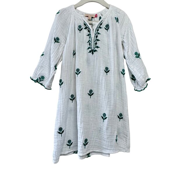 Pink Chicken Other - PINK CHICKEN Embroidered Cotton Ava Dress Girls 5 White & Green Boho Beach Cover